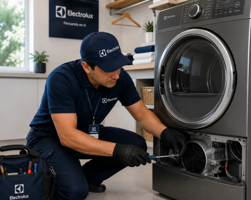 Técnico autorizado Electrolux documentando una reparación en Ibagué
