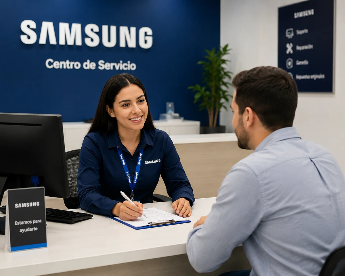 Técnico autorizado Samsung documentando una reparación en Ibagué