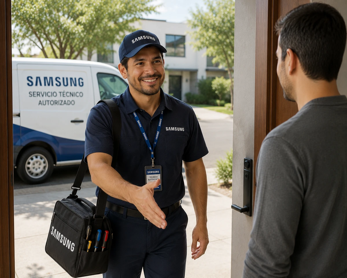 Técnico autorizado Samsung llegando a un domicilio en Ibagué